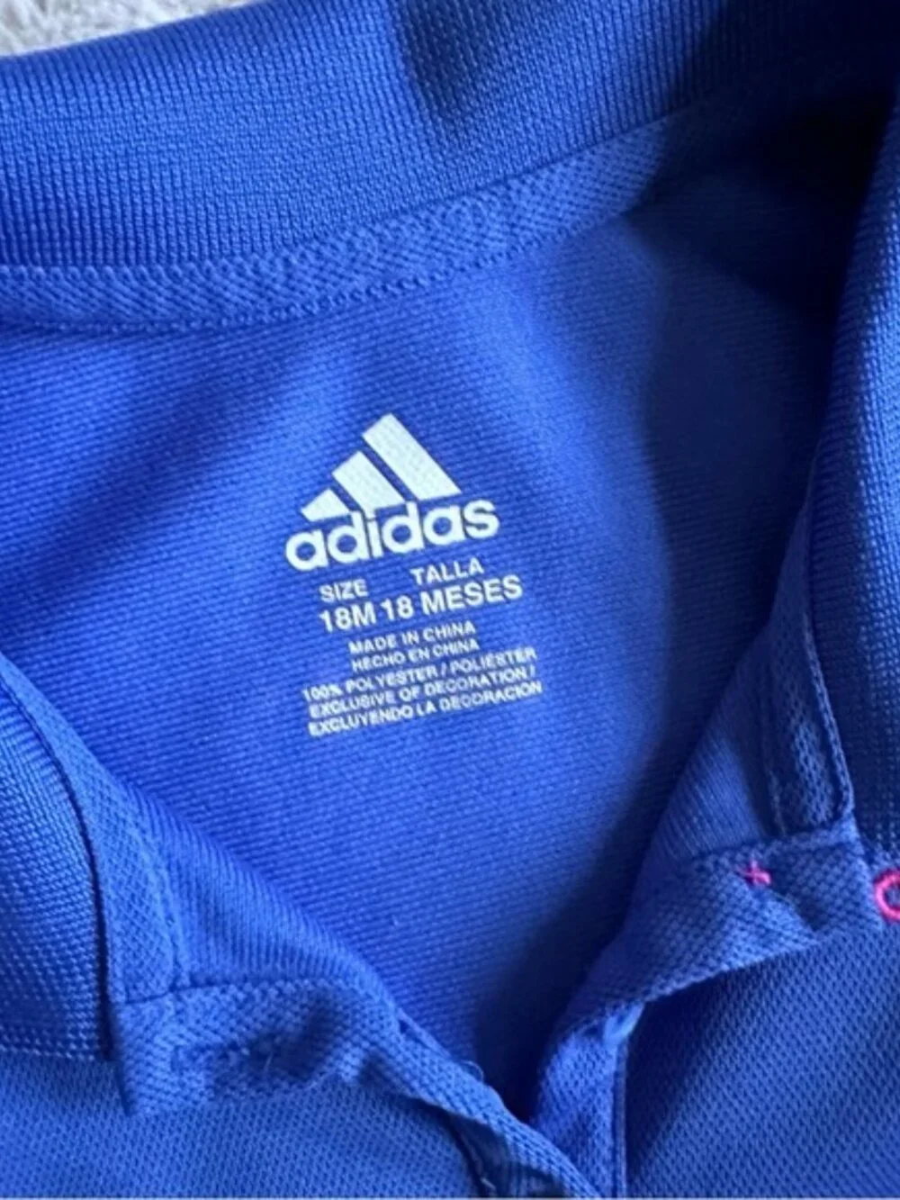 Adidas | Navy and Pink Pleated 3 Stripe Ruffle Polo Dress | Size 18 Months